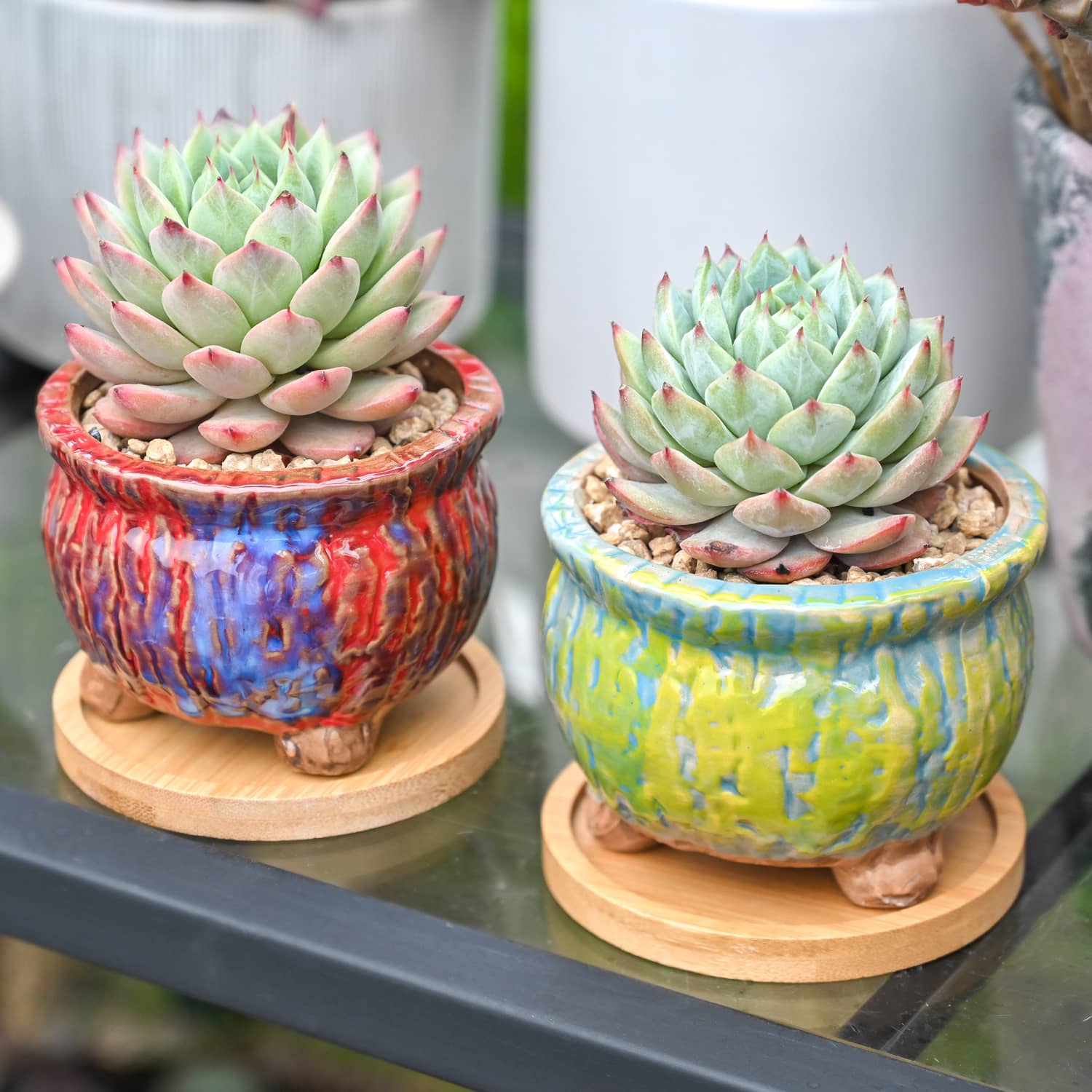 stone succulent planter Crackled Glaze Stone Planter Pots