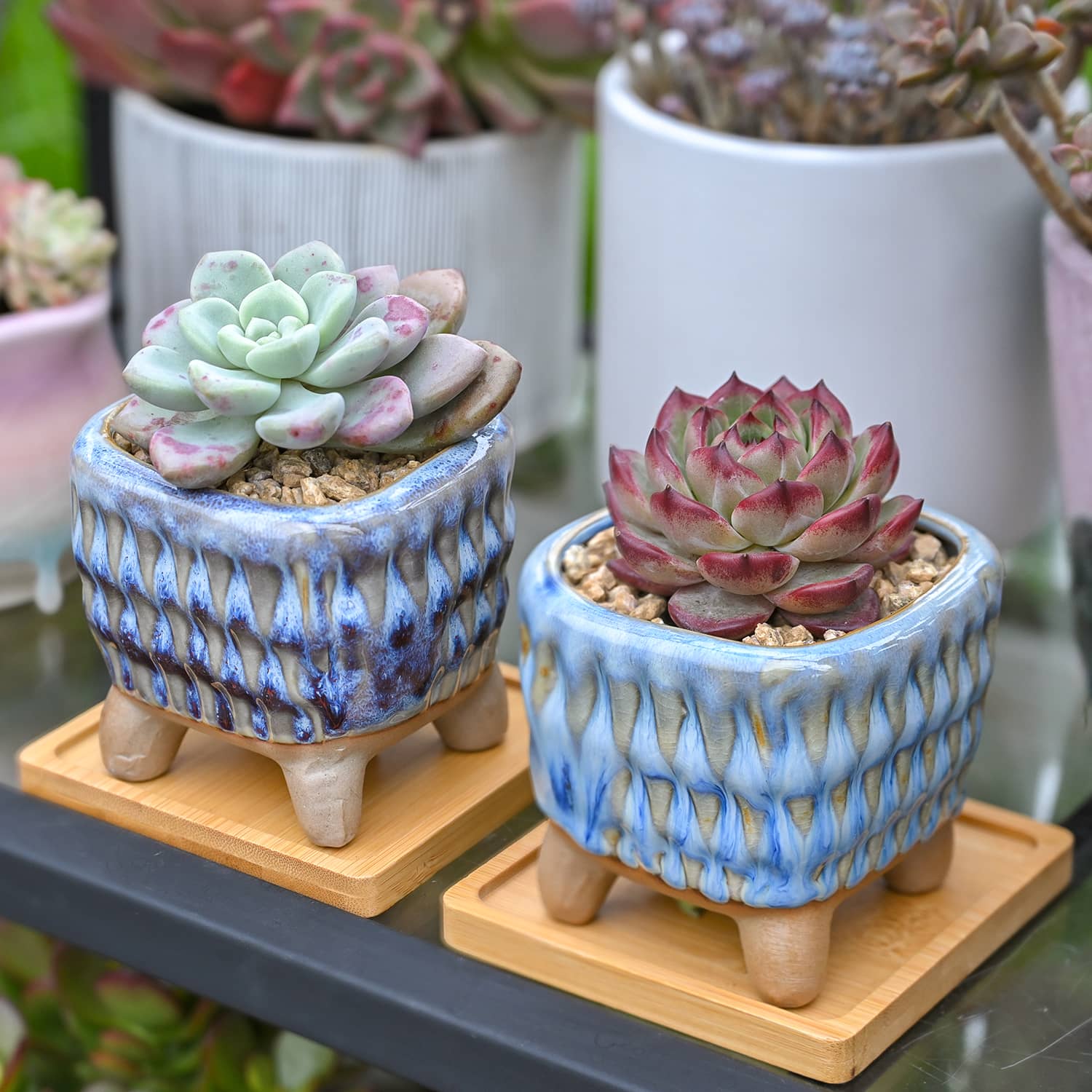 succulent pot set Drip Glazed Ice Cream Footed Succulent Pots