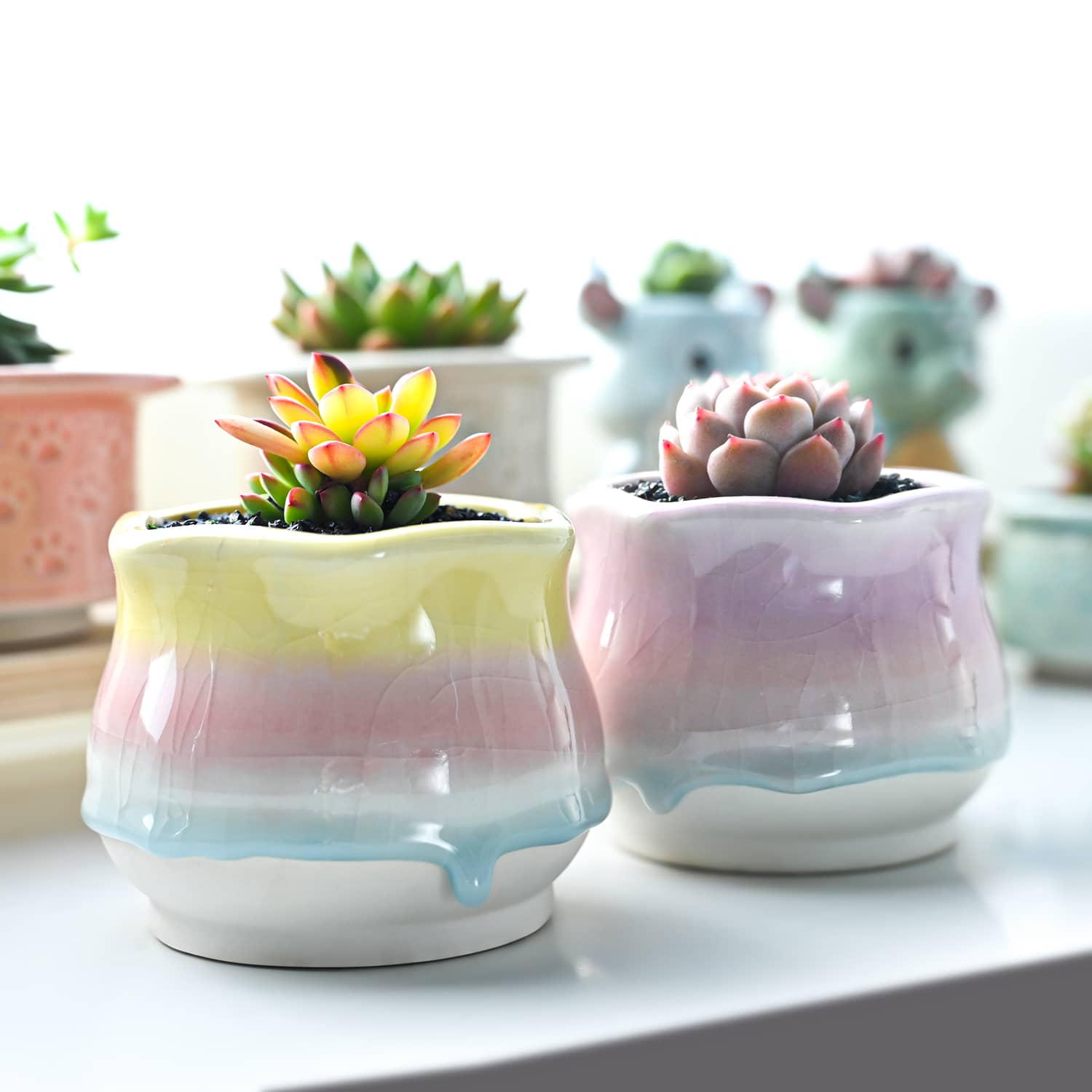 glaze plant pot Sweet Gradient Drip Glaze Planters, Set of 2