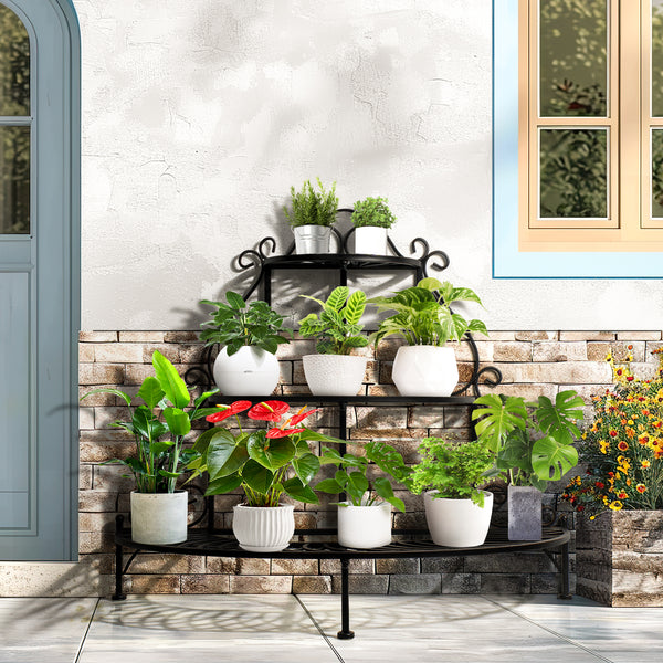 3-Tier Semicircular Outdoor Garden Shelf Patio Decoration
