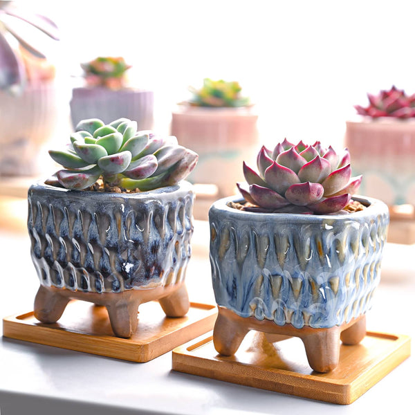 Drip Glazed Ice Cream Footed Succulent Pots