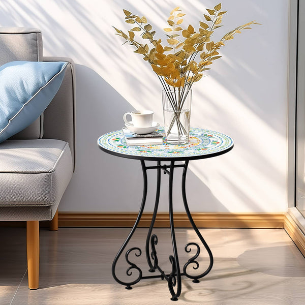 Jasmine Mosaic Round Side End Table Plant Stand, CMS-1801, 18"