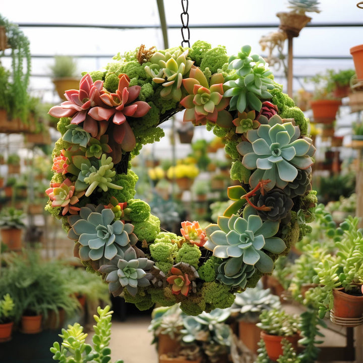 a-live-succulent-wreath-metal-frame-hanger-is-hanging-in-the-garden.