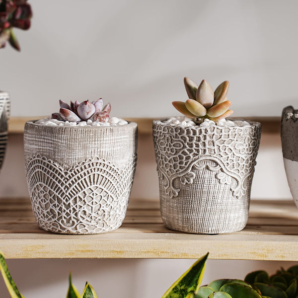 Muse Garden Lace Totem Cement Planter
