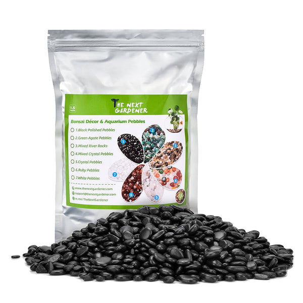 Polished Pebbles for Potted Plants, Black, 6mm-9mm