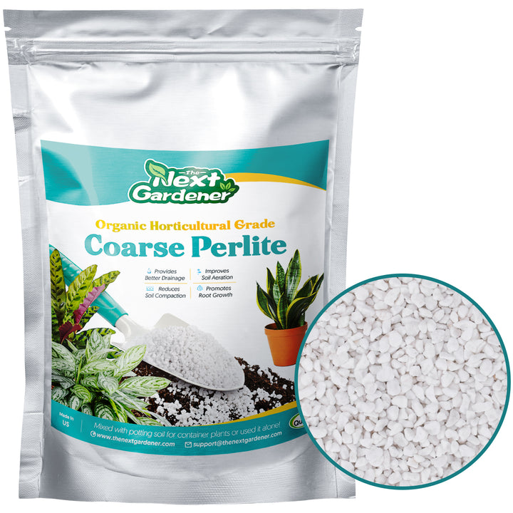 4 quarts of perlite is packed in one tin bag printed with houseplants and The Next Gardener brand logo