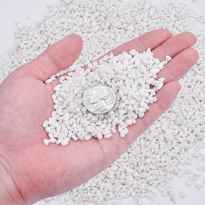 one hand of perlite with one coin to prepare the size